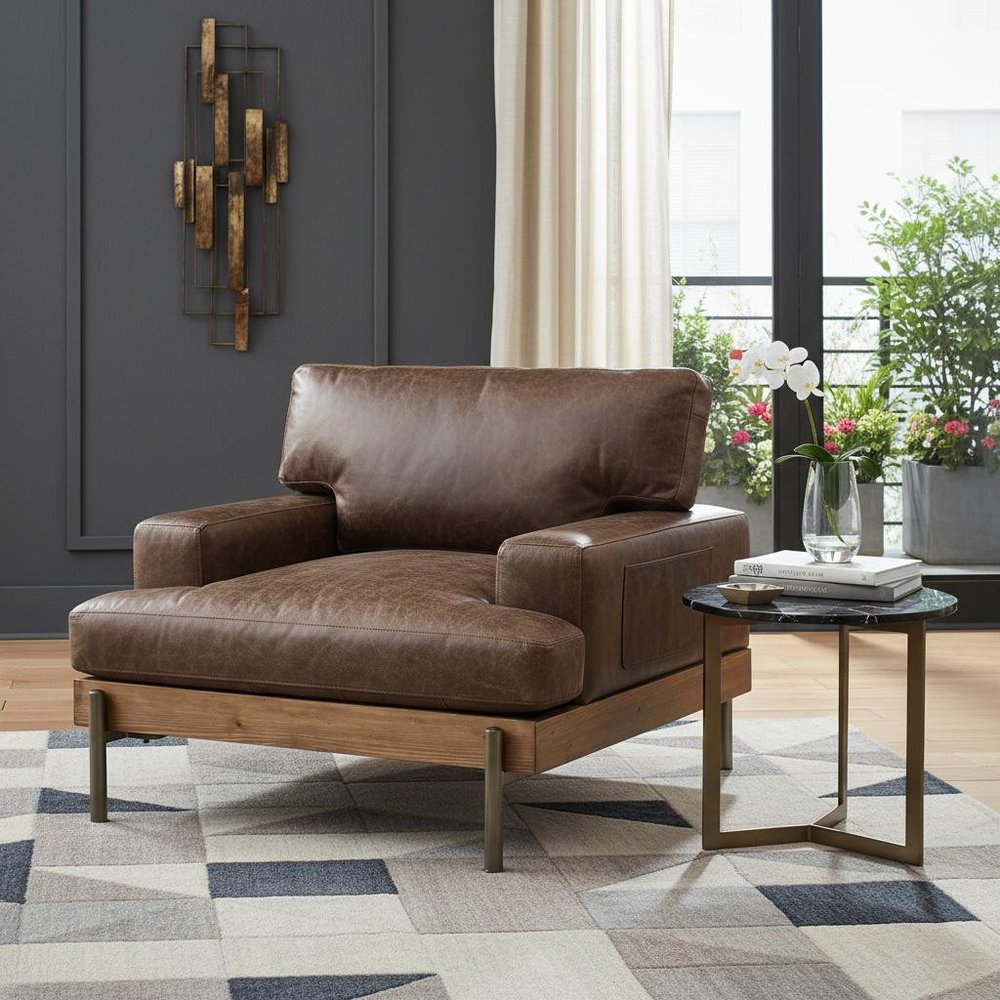 41" Chocolate and Gray Faux Leather Chair and a Half