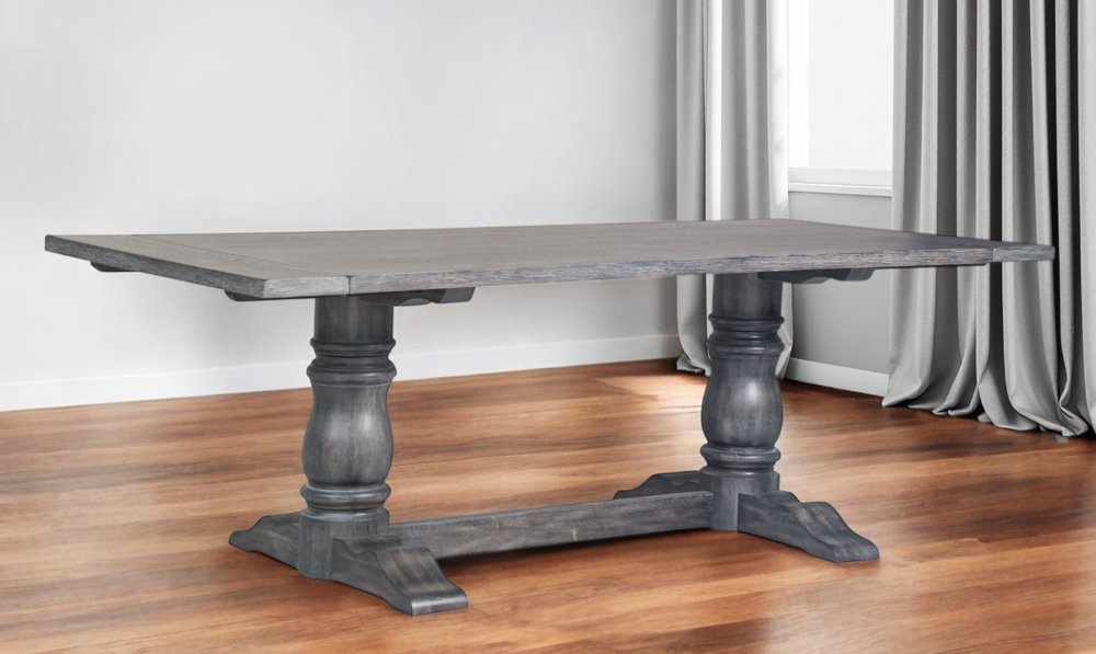 88" Light Gray And Gray Solid Wood Trestle Base Dining Table