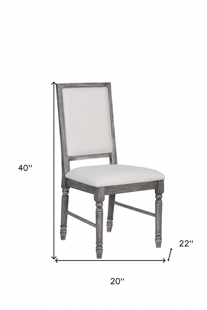 Set of Two Cream and Gray Upholstered Linen Dining Side Chairs