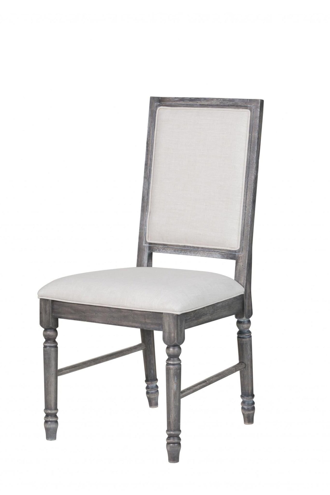 Set of Two Cream and Gray Upholstered Linen Dining Side Chairs