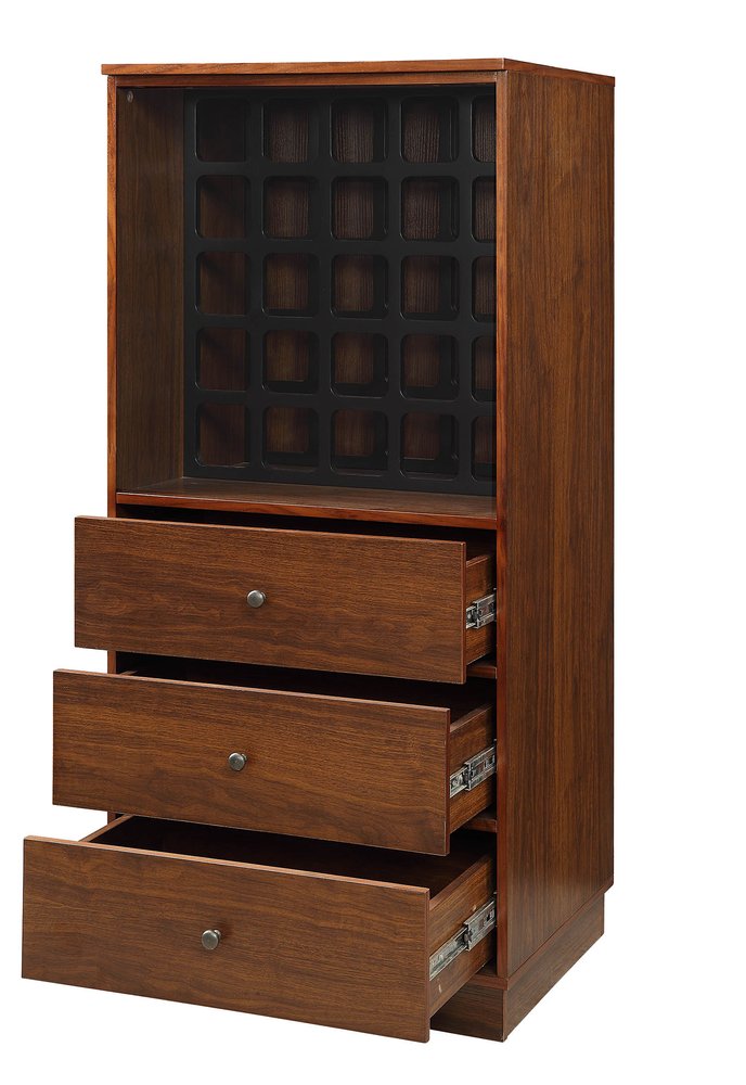 52" Brown And Black Wood Bar Cabinet With Three Drawers