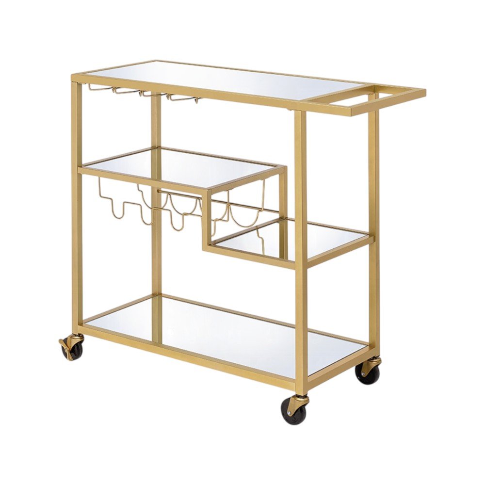40" Clear and Gold Glass and Iron Rolling Prep Table