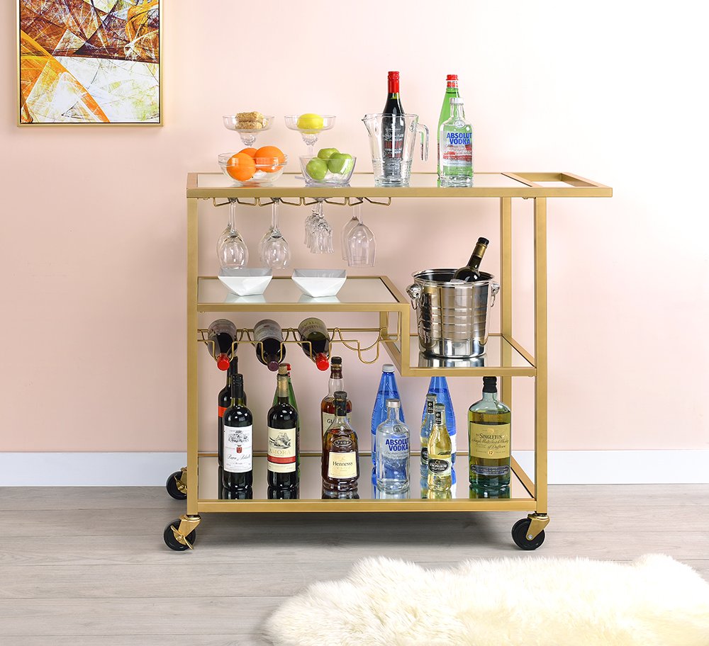 40" Clear and Gold Glass and Iron Rolling Prep Table