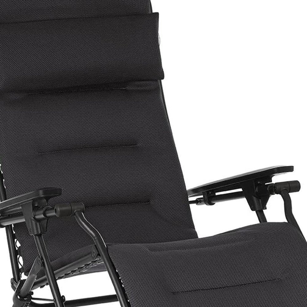 26" Black Steel Outdoor Zero Gravity Chair with Black Cushion