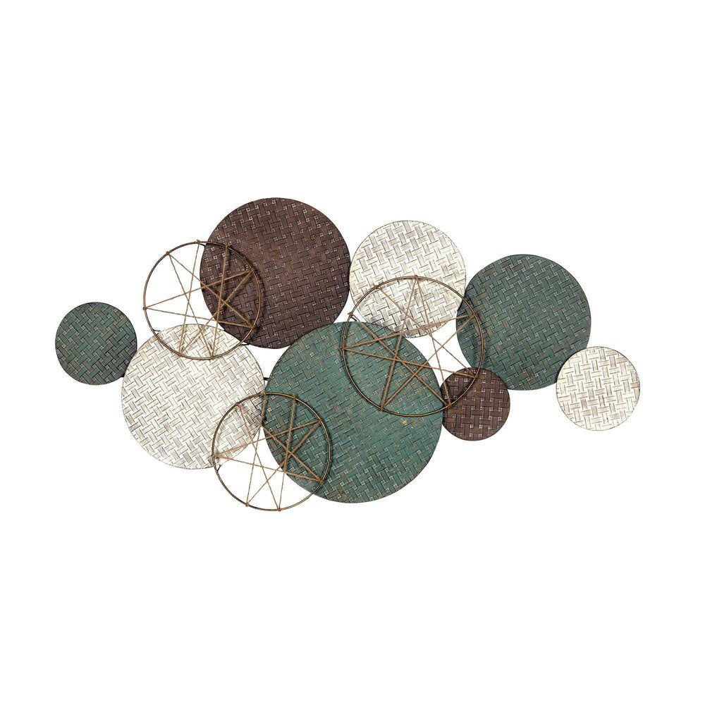 25" X 47" Bronze Green And White Metal And Jute Circle