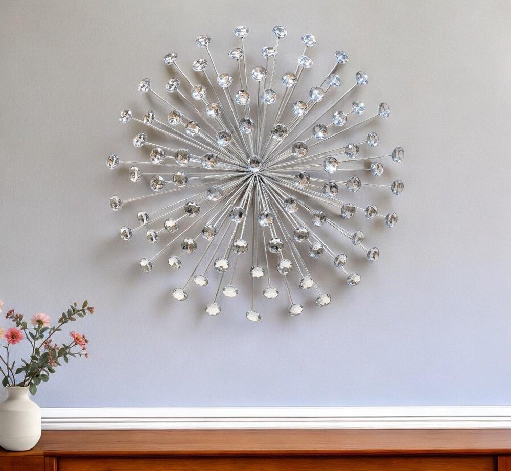 24" Contemporary Silver And Faux Crystal Bling Wall Decor