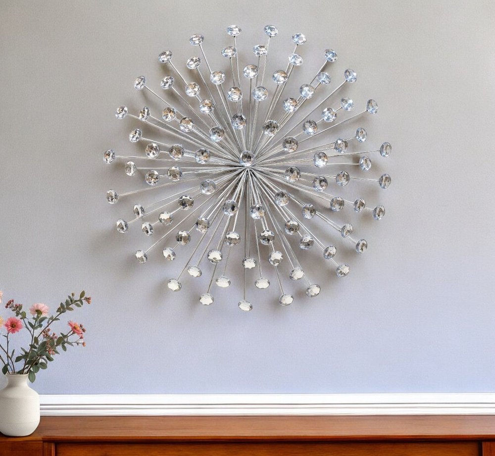 24" Contemporary Silver And Faux Crystal Bling Wall Decor