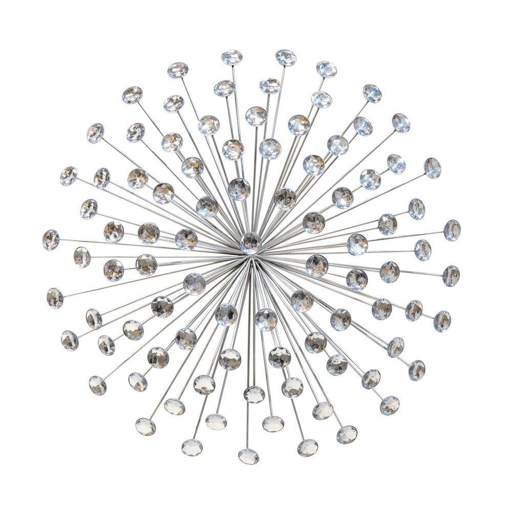 24" Contemporary Silver And Faux Crystal Bling Wall Decor