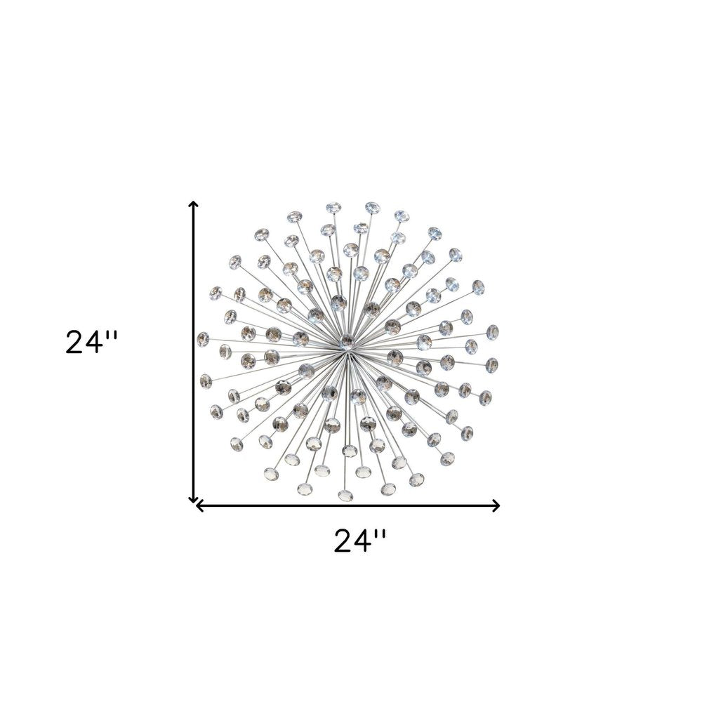 24" Contemporary Silver And Faux Crystal Bling Wall Decor