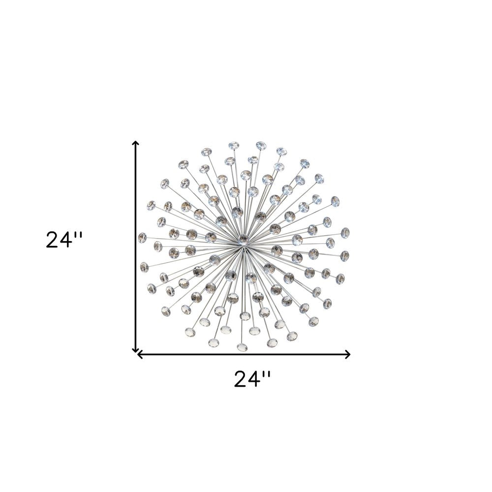24" Contemporary Silver And Faux Crystal Bling Wall Decor