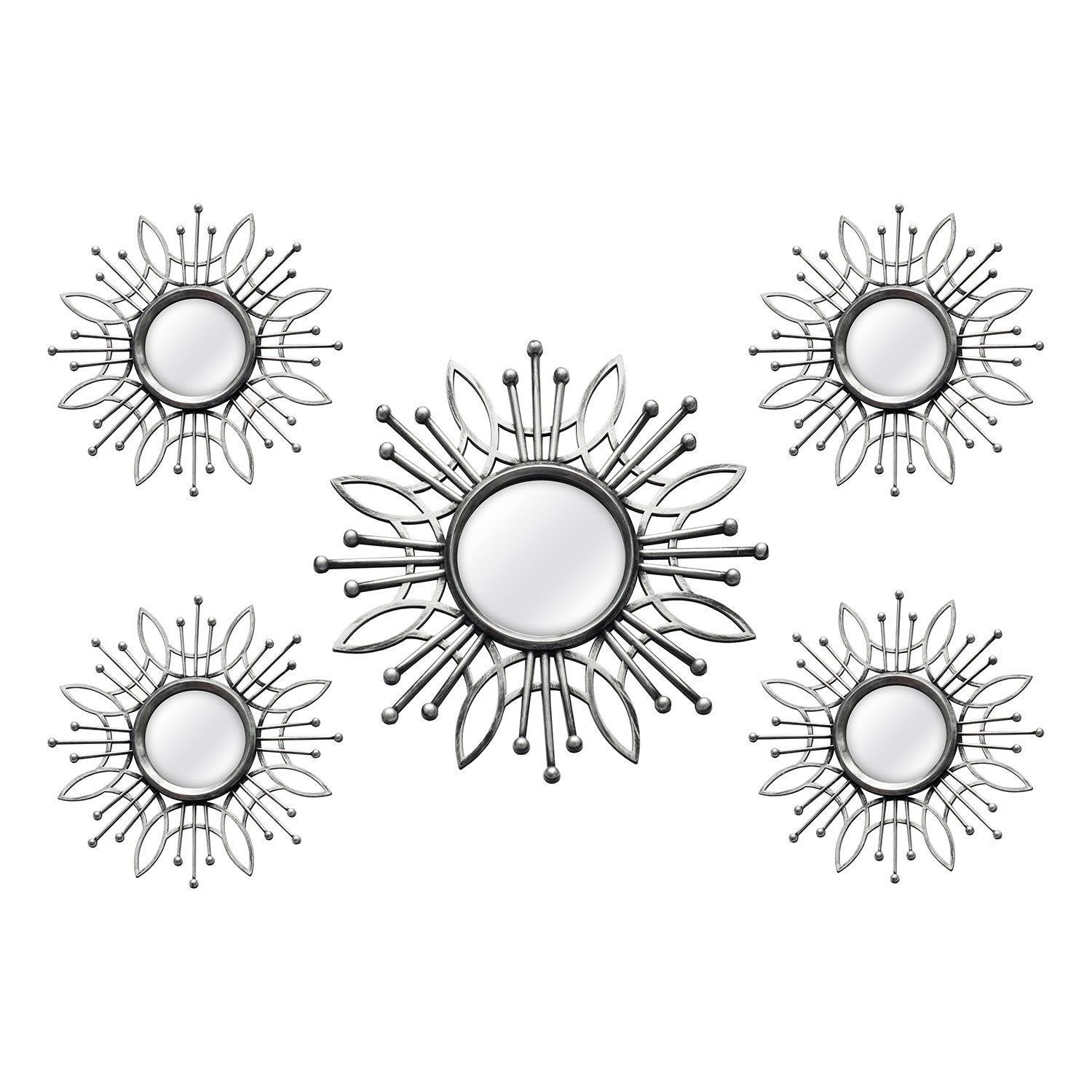 Set of Five Silver Round Framed Accent Mirrors