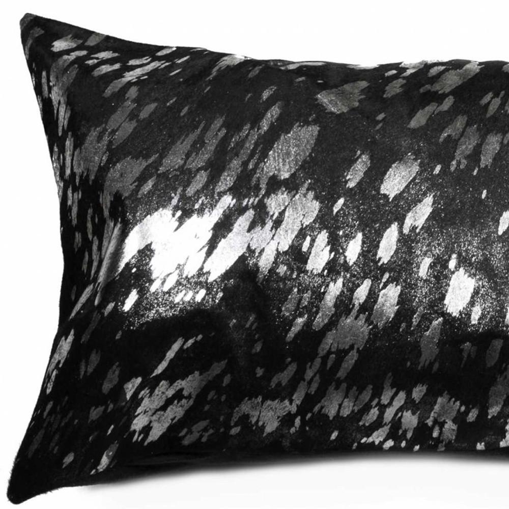 12" X 20" Black and Silver Cowhide Throw Pillow