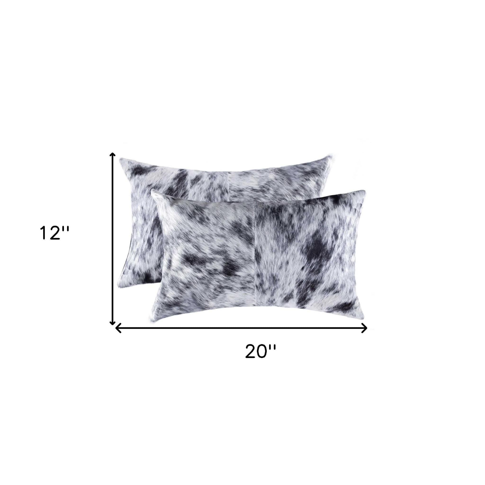 Set of Two 12" X 20" Black and White Cowhide Throw Pillow