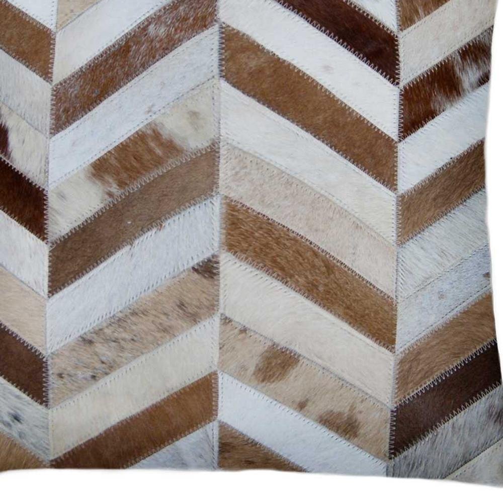 Set of Two Natural and Brown Chevron Cowhide Throw Pillows