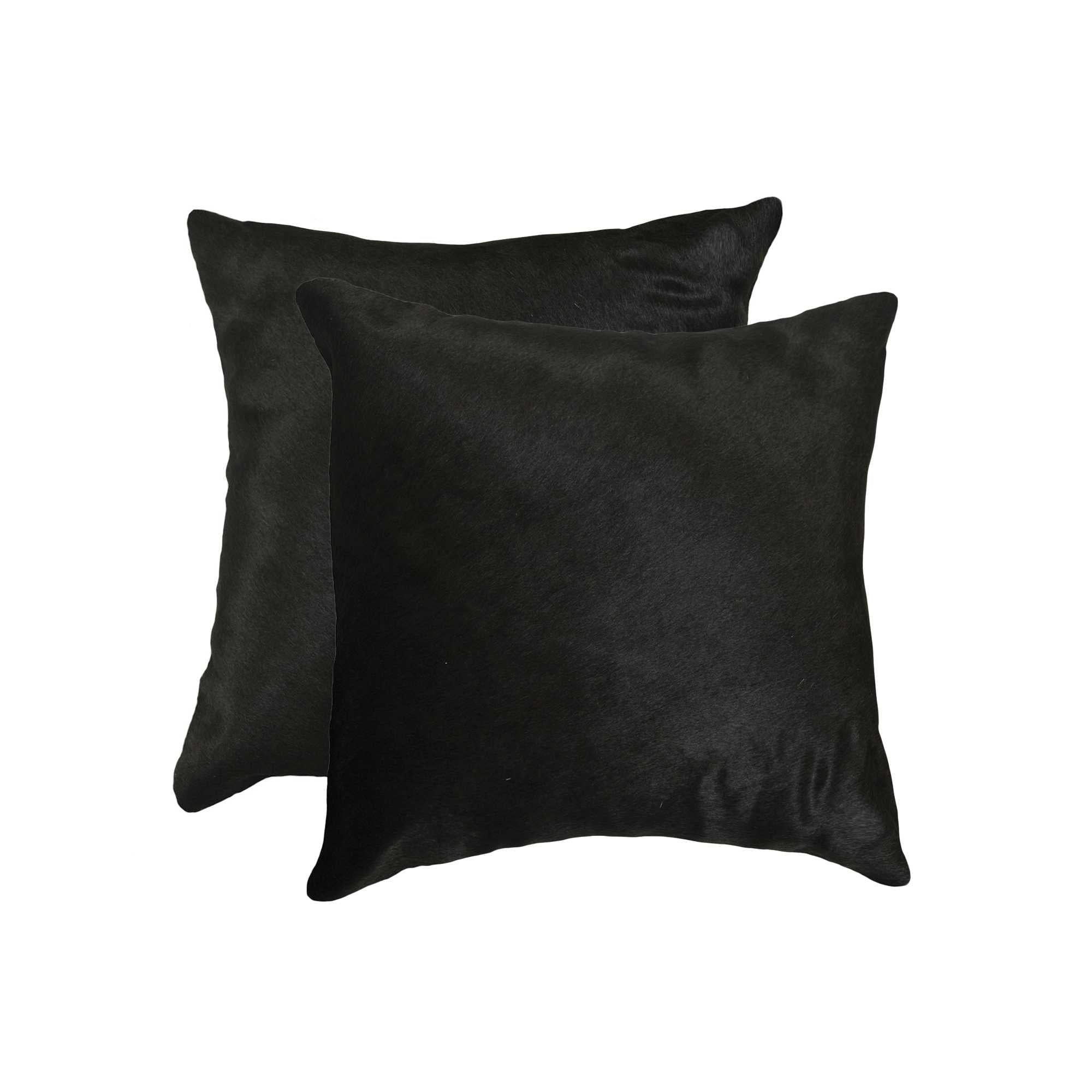 Set of Two 18" Black Cowhide Throw Pillows