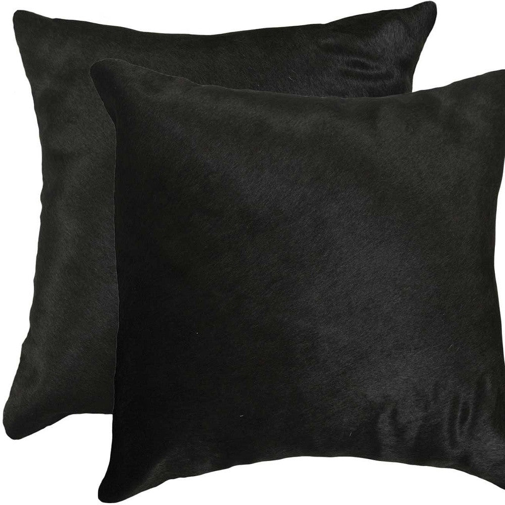 Set of Two 18" Black Cowhide Throw Pillows