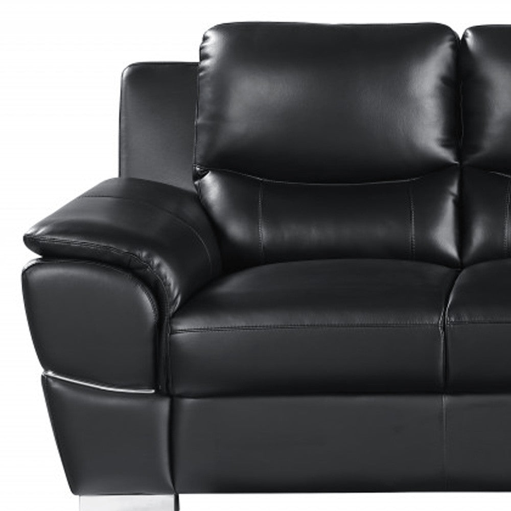 85" White Leather Sofa With Silver Legs