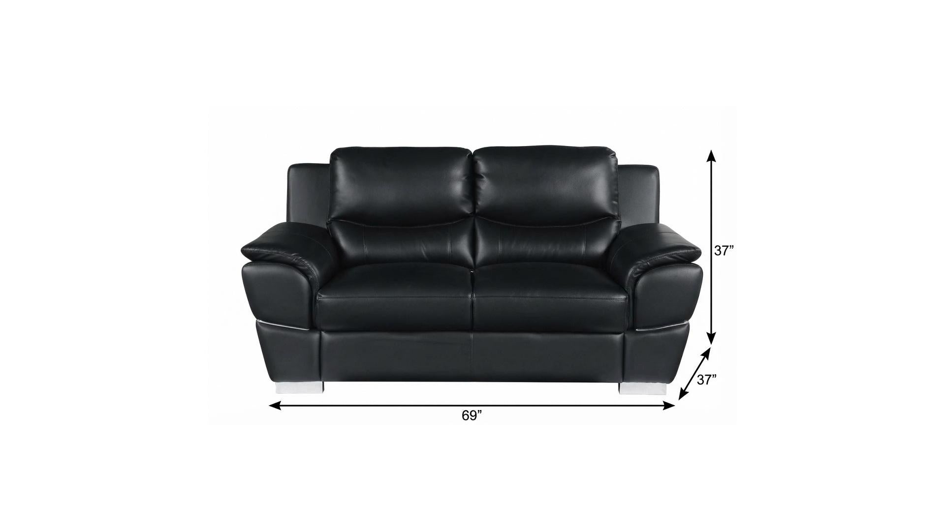69" Black And Silver Faux Leather Love Seat