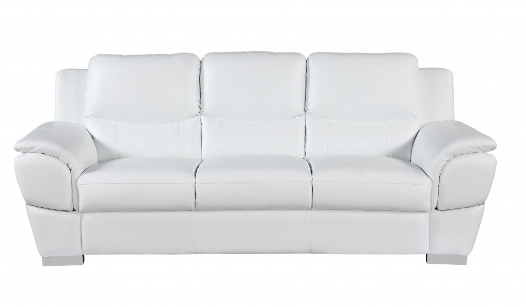 85" White Genuine Leather Sofa