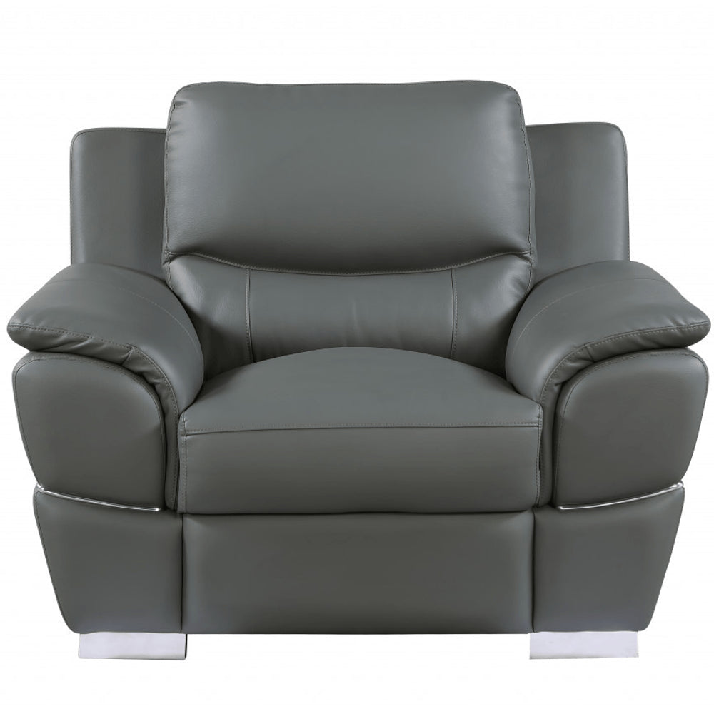 48" Black And Silver Leather Match Club Chair