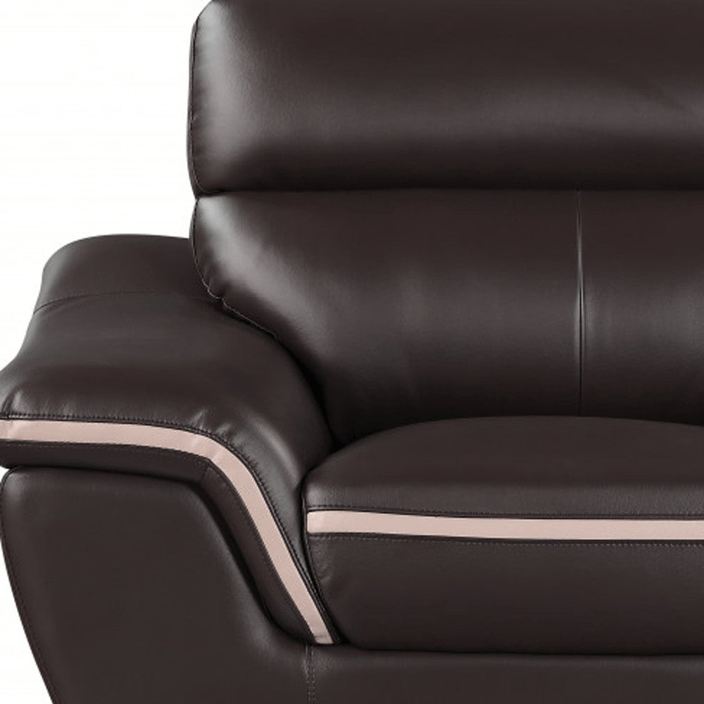 49" Brown And Silver Leather Match Club Chair