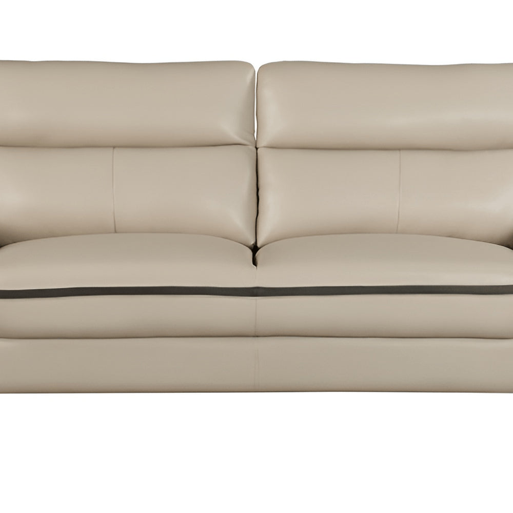 86" Beige Leather Sofa With Silver Legs