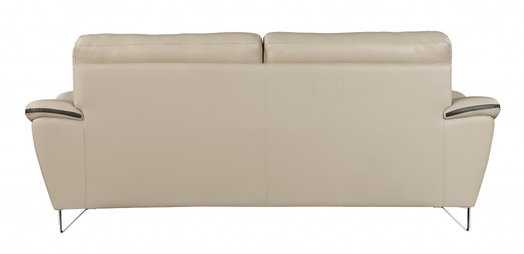 86" Beige Leather Sofa With Silver Legs