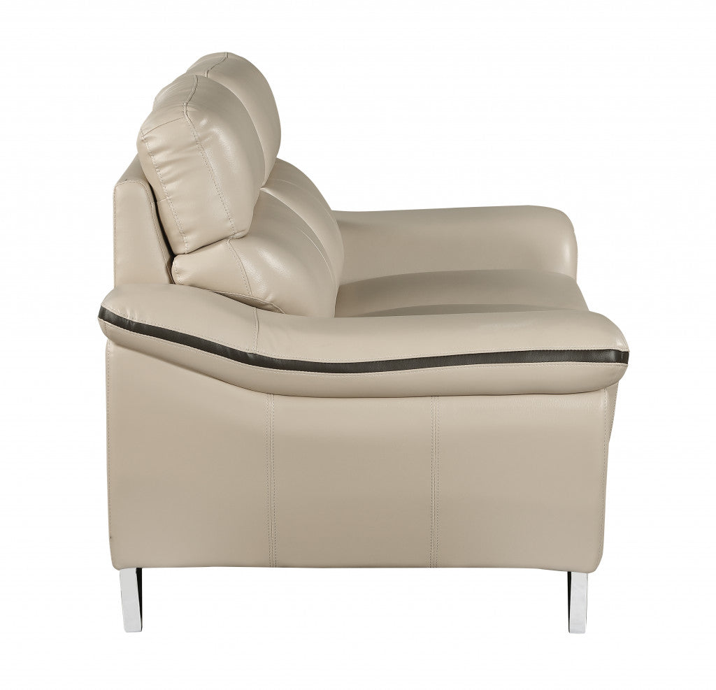 86" Beige Leather Sofa With Silver Legs