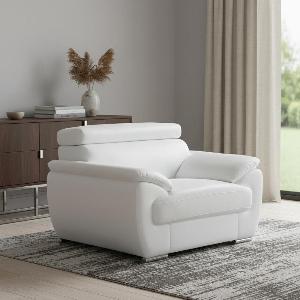 38" Black And White Genuine Leather Chair and a Half