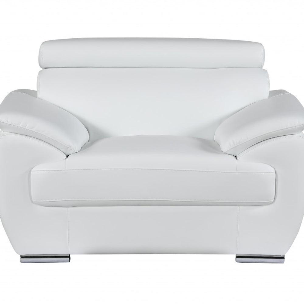 38" Black And White Genuine Leather Chair and a Half