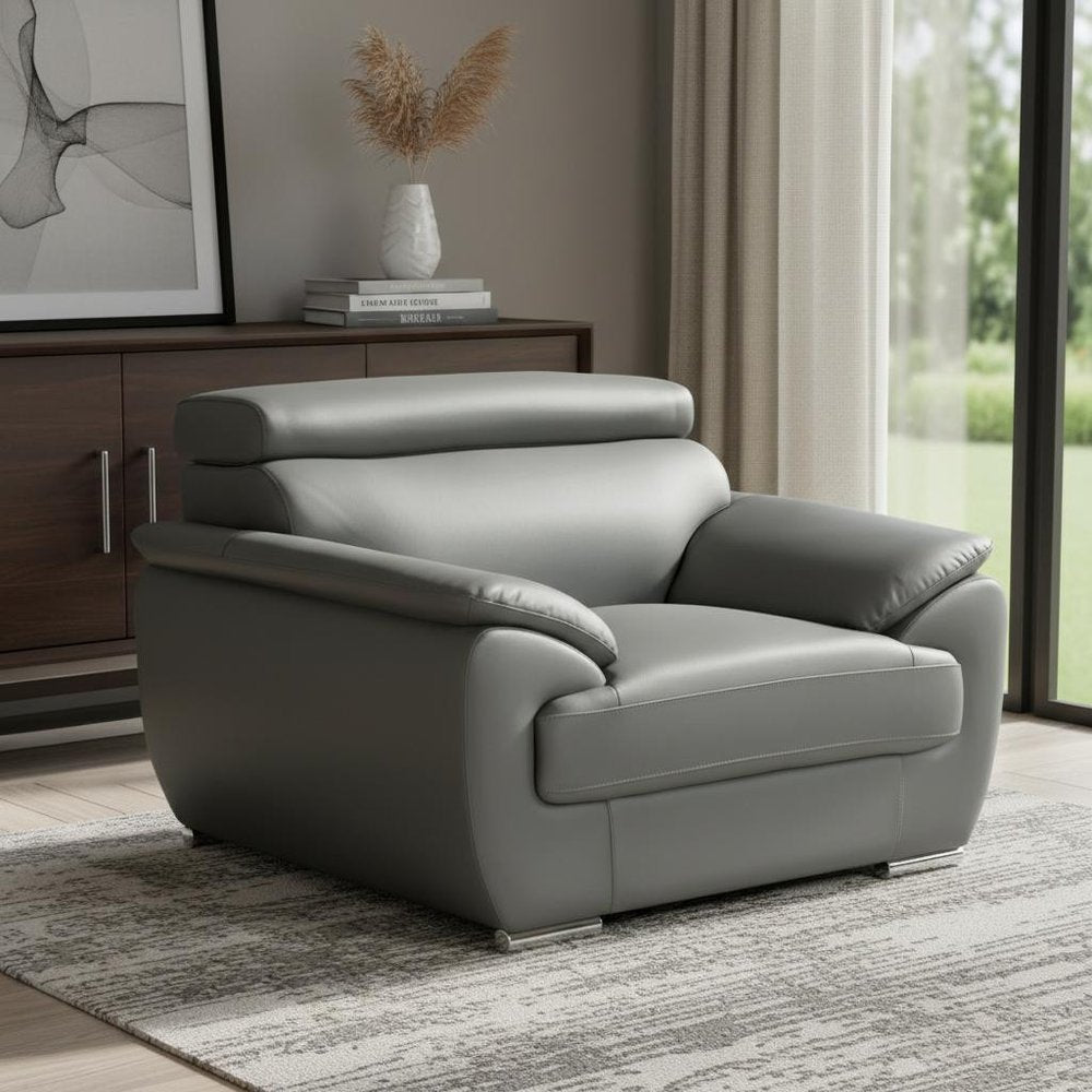 38" Black And White Genuine Leather Chair and a Half