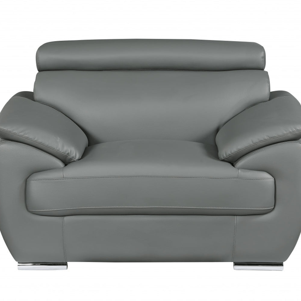 38" Black And White Genuine Leather Chair and a Half