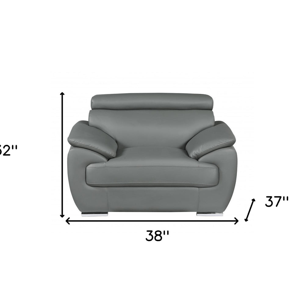 38" Black And White Genuine Leather Chair and a Half