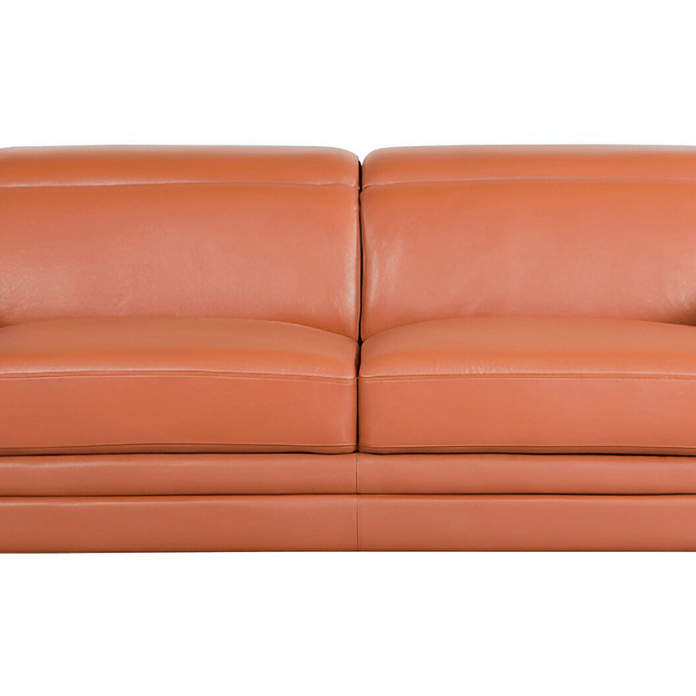 89" Beige Italian Leather Sofa With Silver Legs