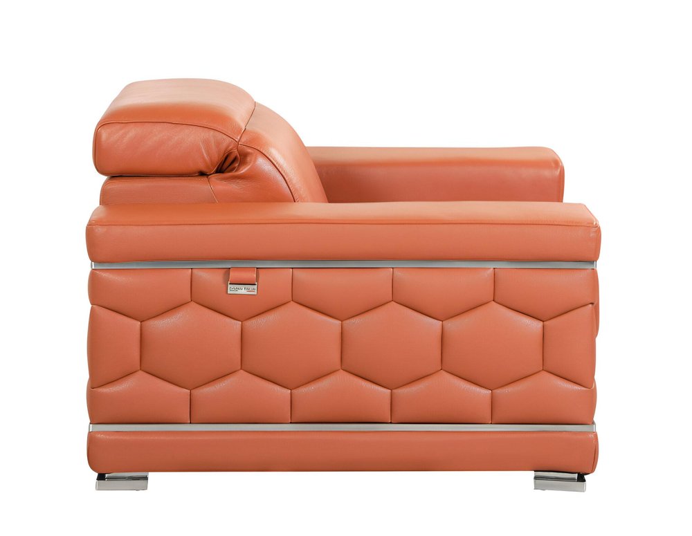 89" Beige Italian Leather Sofa With Silver Legs