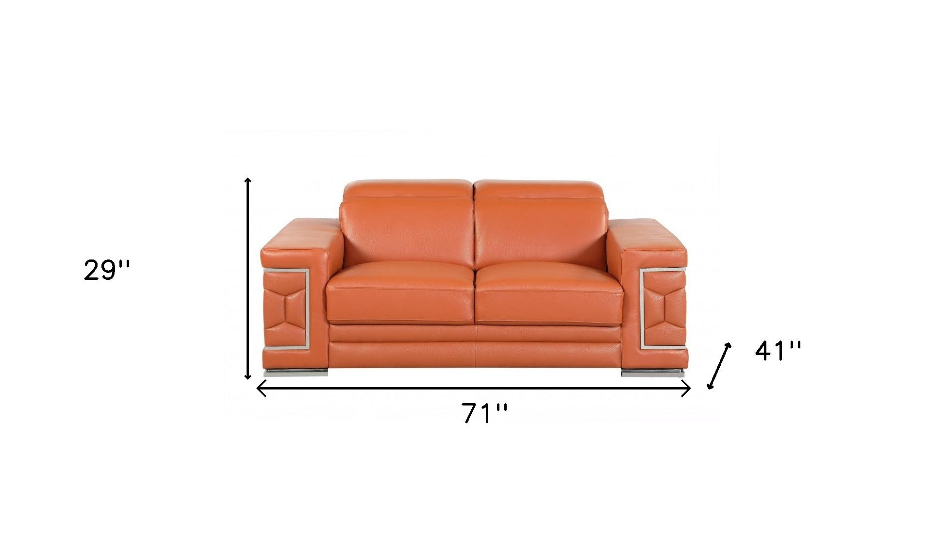 71" Camel And Silver Genuine Leather Love Seat