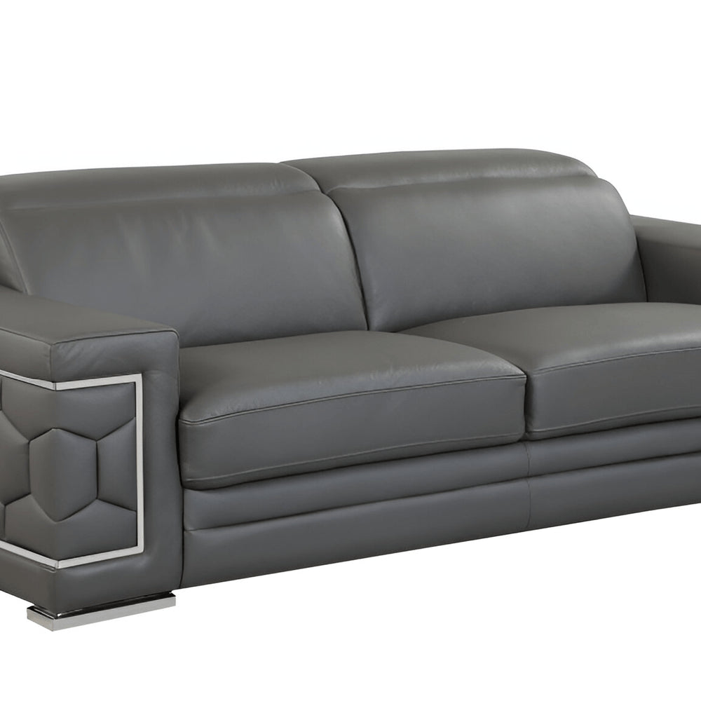 89" Beige Italian Leather Sofa With Silver Legs
