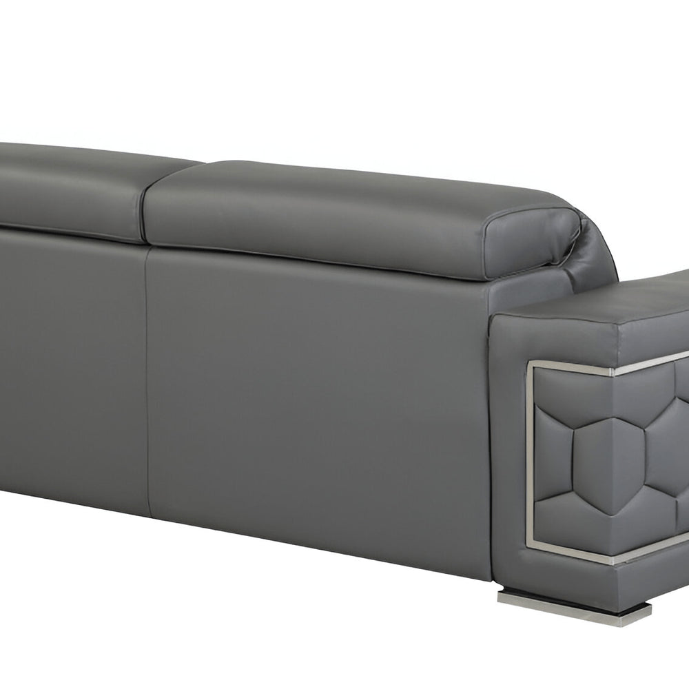 89" Beige Italian Leather Sofa With Silver Legs