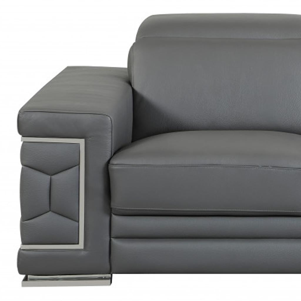 71" Gray And Silver Genuine Leather Love Seat