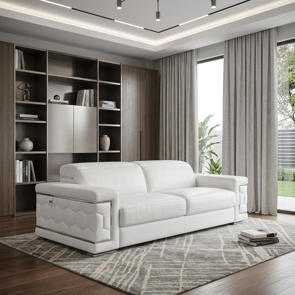 89" Camel Italian Leather Sofa With Silver Legs