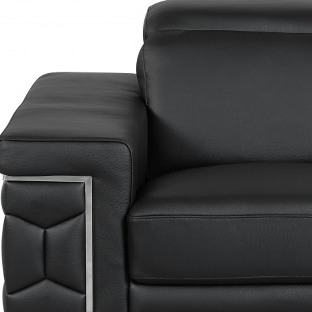 47" Brown And Silver Genuine Leather Arm Chair