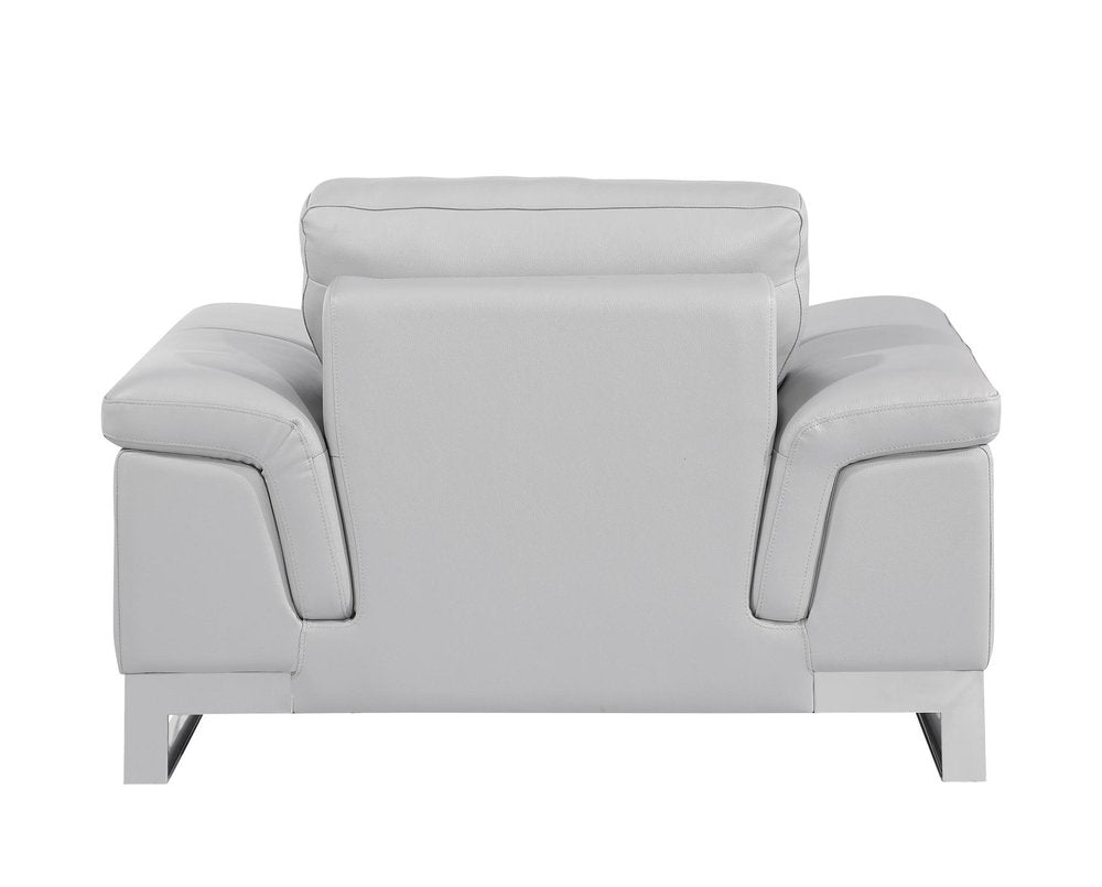 49" Brown And Silver Genuine Leather Arm Chair