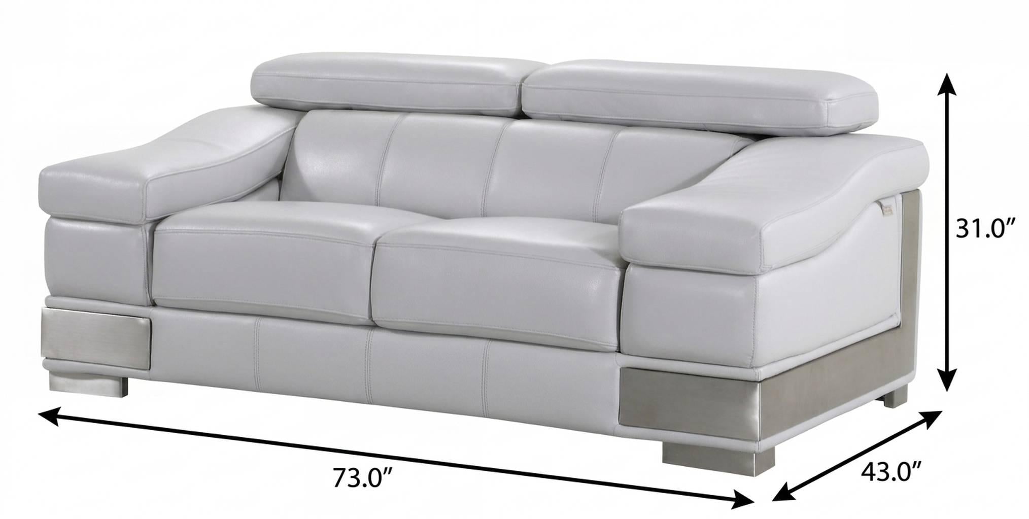 73" Light Gray And Silver Genuine Leather Love Seat