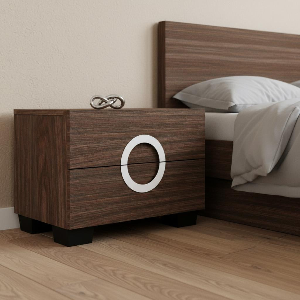 18" Brown Two Drawers Manufactured Wood Mirrored Nightstand