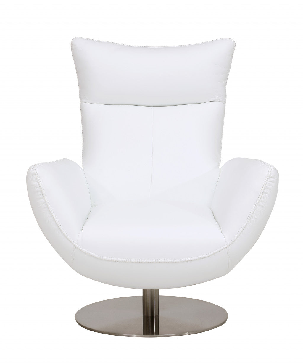 37" White And Silver Genuine Leather Lounge Chair