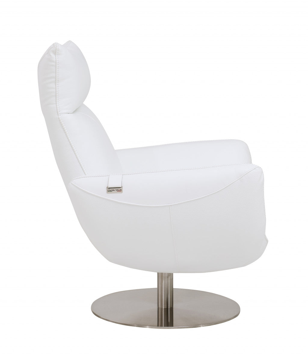 37" White And Silver Genuine Leather Lounge Chair