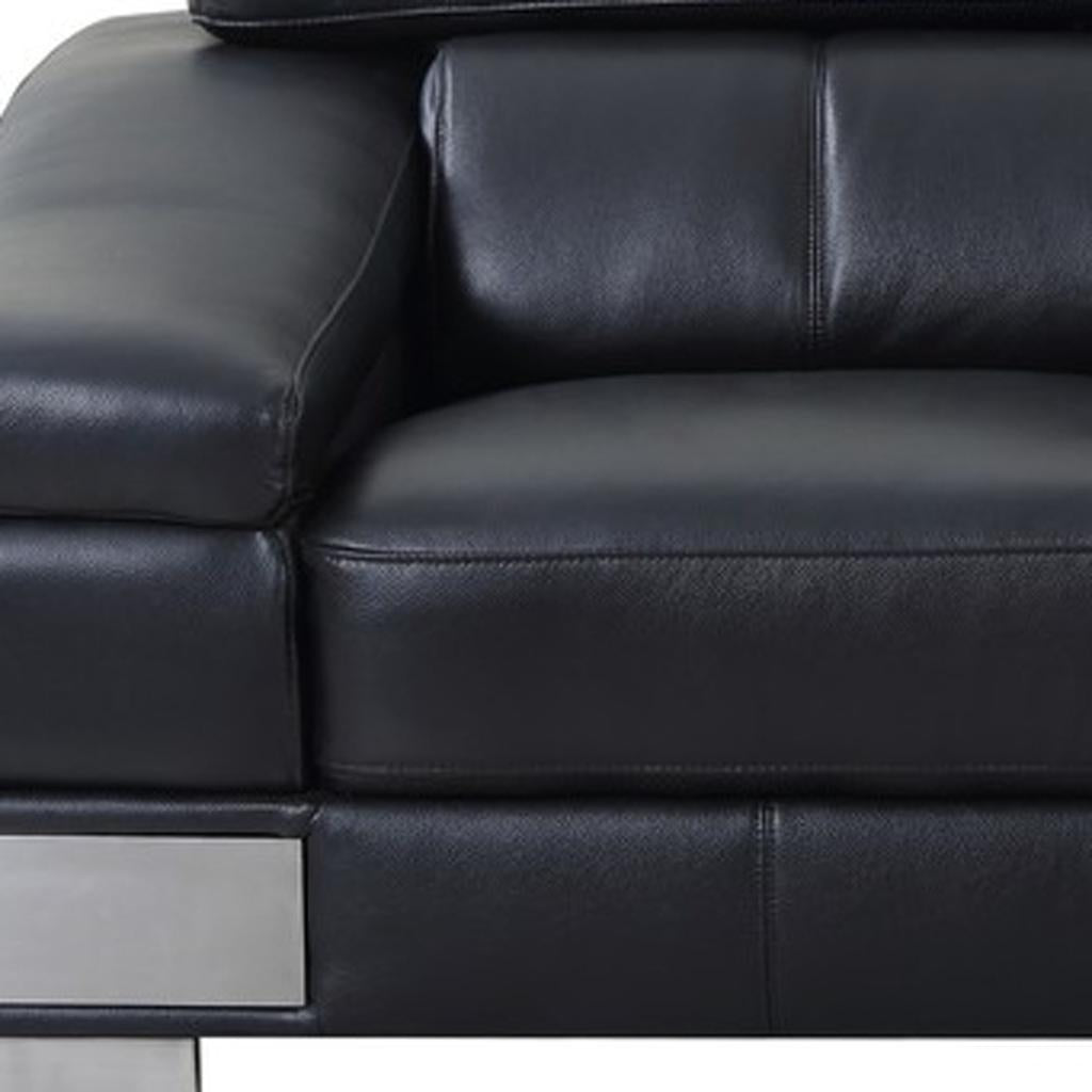 73" Black And Silver Genuine Leather Love Seat