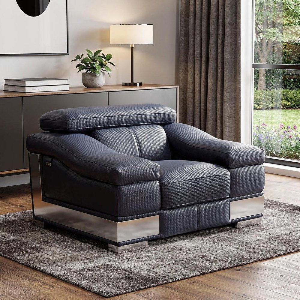 49" Gray Genuine Leather Arm Chair