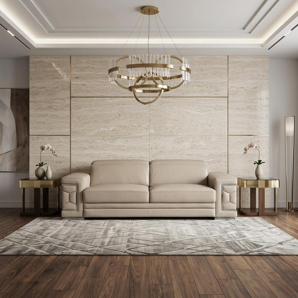 89" Camel Italian Leather Sofa With Silver Legs