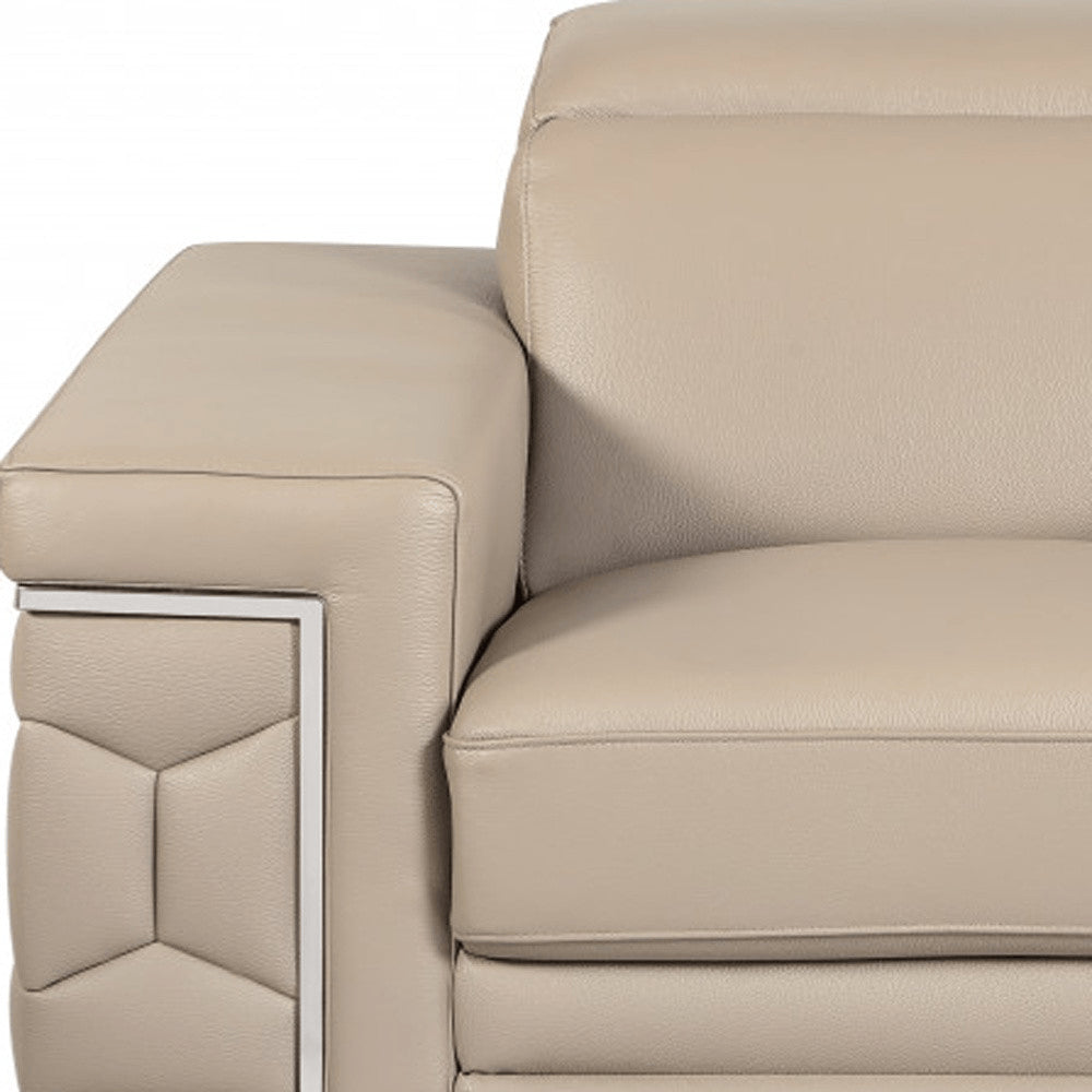 47" Brown And Silver Genuine Leather Arm Chair